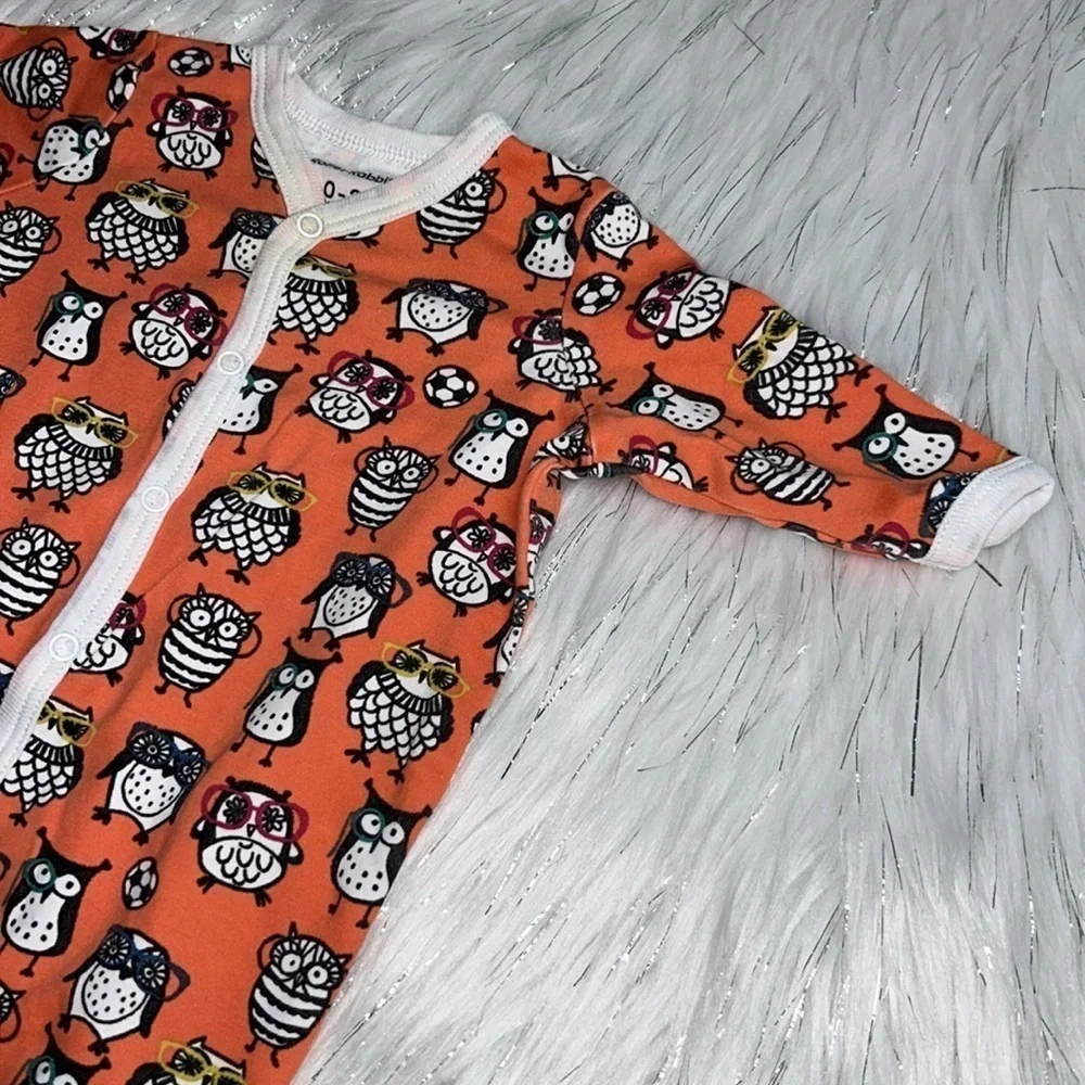 Roller Rabbit 0-3 months Orange Owl Snap Button Footie Pajama Onesie